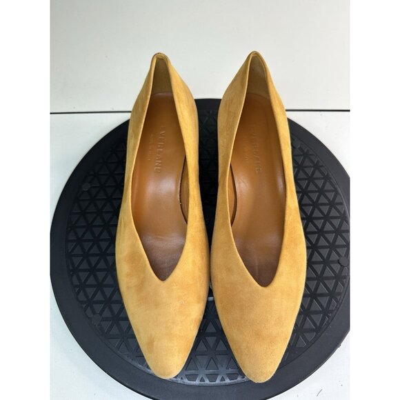 Everlane The V Heel Sz 6 Yellow Mustard Suede Almond Toe Slip On Shoe Pump - Picture 3 of 10